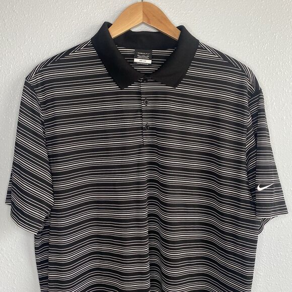 Nike Golf Mens Size XXL Dri-Fit Performance Black White Striped Polo Shirt - Picture 3 of 9